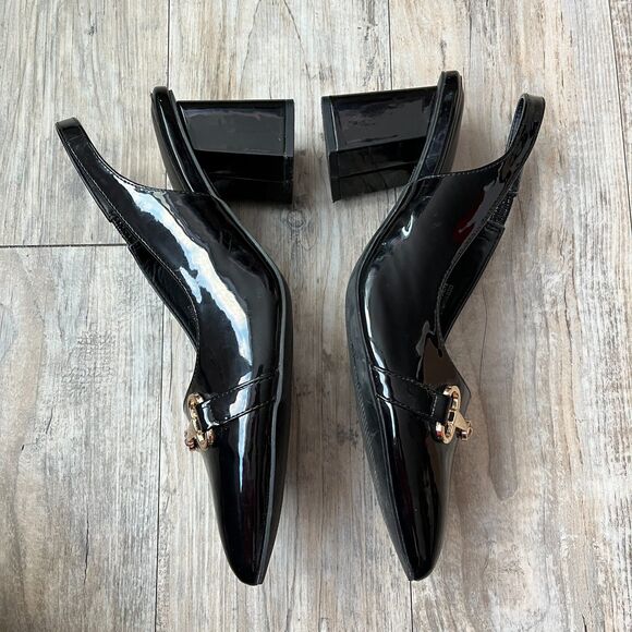 Torrid Slingback Heels Women's 11 Wide Black Patent Leather Gold Hardware - Picture 3 of 8